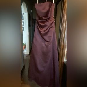 David’s Bridal size 4 strapless prom gown, brown silk